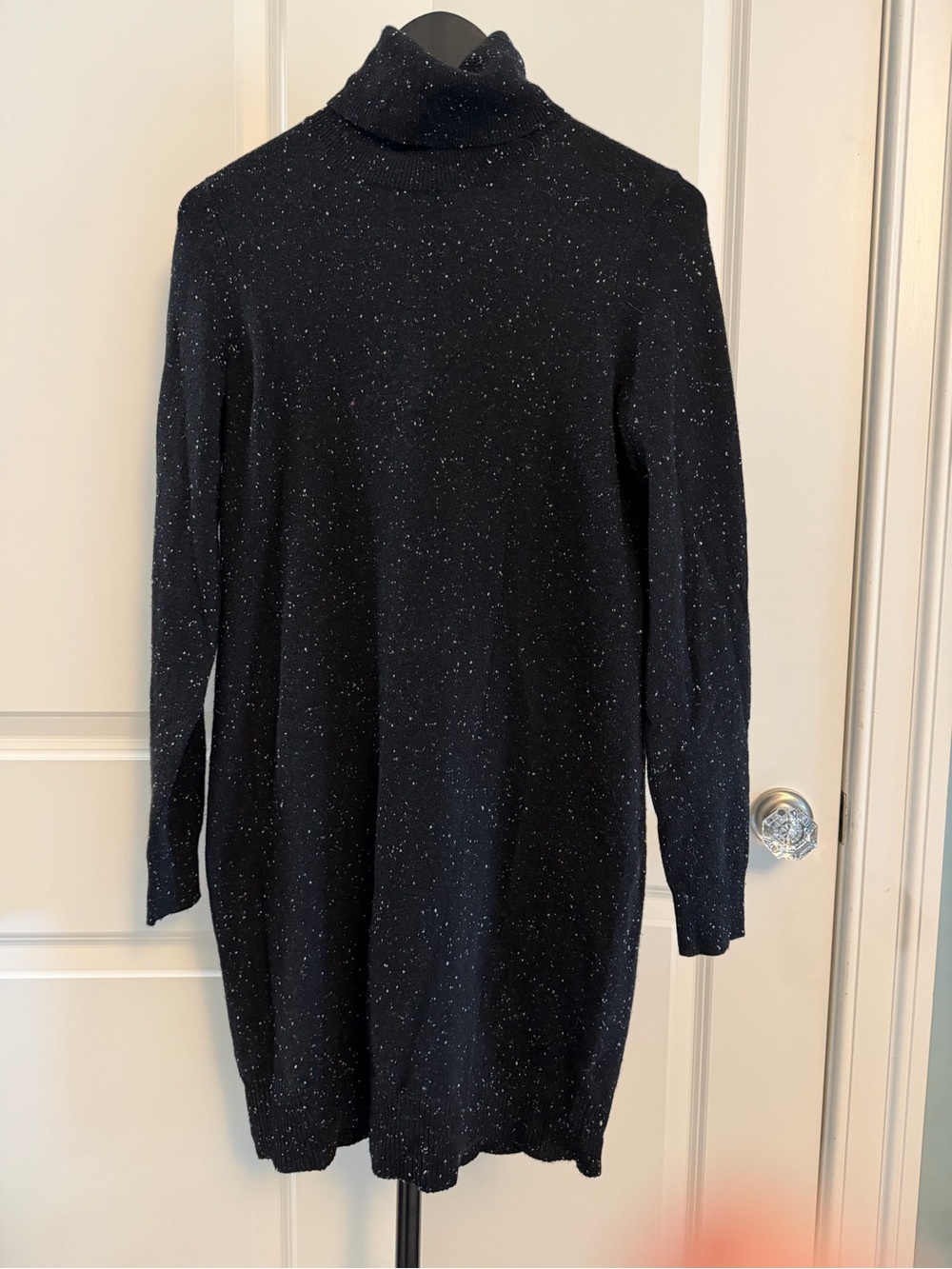 Theory Black Speckled Turtleneck Sweater Dress